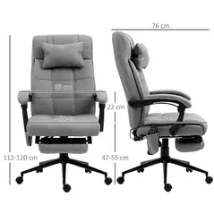 Vinsetto Office Chair with 6-point Vibration Massage and Heat, Computer Chair with Adjustable Height, Head Pillow, Footrest for Home, Grey - 3