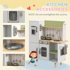 AIYAPLAY Toy Kitchen, Kids Play Kitchen, Role Playing Game with Phone, Ice Maker, Stove, Utensils, for 3-6 Years, White - 6