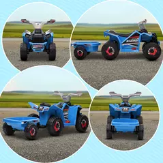 HOMCOM 6V Quad Bike with Back Trailer, Wear-Resistant Wheels, for Ages 18-36 Months, Blue - 8