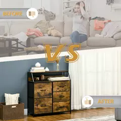 HOMCOM Bedroom Chest of Drawers, Industrial 5 Fabric Drawer Dresser with Open Shelf for Living Room, Rustic Brown - 8