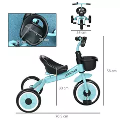 AIYAPLAY Kids Trike, Tricycle, with Adjustable Seat, Basket, Bell, for Ages 2-5 Years - Blue - 3