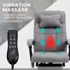Vinsetto Office Chair with 6-point Vibration Massage and Heat, Computer Chair with Adjustable Height, Head Pillow, Footrest for Home, Grey - 4