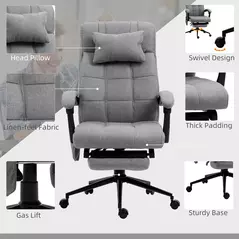 Vinsetto Office Chair with 6-point Vibration Massage and Heat, Computer Chair with Adjustable Height, Head Pillow, Footrest for Home, Grey - 7