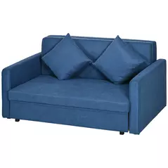HOMCOM 2 Seater Sofa Bed with Hidden Storage, Pull Out Convertible Bed Settee, Modern Snow Flannel Loveseat Sofa Sleeper with 2 Cushions for Living Room, Guest Room, Deep Blue - 1