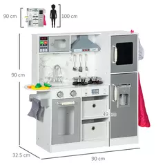 AIYAPLAY Toy Kitchen with Lights, Sounds, Apron and Chef Hat, Ice Maker, Microwave, for Ages 3-6 Years - White - 3