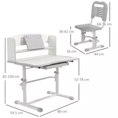ZONEKIZ Height Adjustable Kids Study Table and Chair Set, with Drawer, Storage Shelf, 80 x 54.5 x 104 cm, Grey - 3