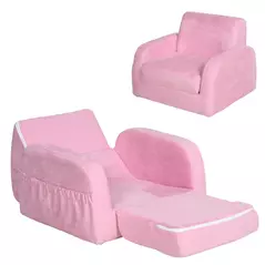 HOMCOM 2-in-1 Kids Armchair, Toddler Sofa Bed, with Wood Frame, for Bedroom, Playroom - Pink - 1