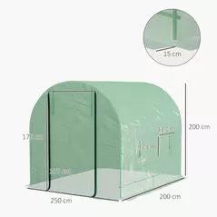 Outsunny Walk-In Garden Polytunnel Greenhouse with Steel Frame, PE Cover, Roll-Up Door and 4 Windows, 2.5 x 2m, Green - 3