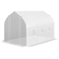 Outsunny 3 x 2(m) Walk-in Polytunnel Greenhouse, Zipped Roll Up Sidewalls, Mesh Door, 6 Mesh Windows, Tunnel Warm House Tent with PE Cover, Complimentary Plant Labels and Gloves, White - 1