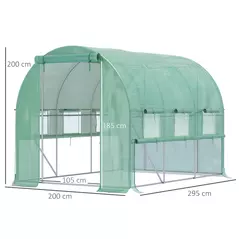 Outsunny Walk-in Polytunnel Greenhouse Green House with Roll-up Sidewalls, UV-resistant PE Cover, 3 x 2 x 2m, Green - 3