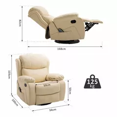 HOMCOM PU Leather Reclining Chair with 8 Massage Points and Heat, Manual Recliner with Swivel Base, Footrest and Remote, Beige - 3