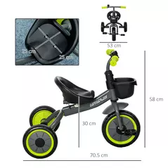 AIYAPLAY Kids Trike, Tricycle, with Adjustable Seat, Basket, Bell, for Ages 2-5 Years - Black - 3