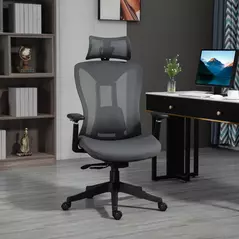 Vinsetto Mesh Office Chair, Ergonomic Desk Chair, Computer Chair with Adjustable Headrest and Lumbar Support, 135° Reclining Back and 3D Armrest for Home Office Study, Grey - 2
