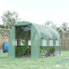 Outsunny Walk-in Polytunnel Greenhouse Green House with Roll-up Sidewalls, UV-resistant PE Cover, 3 x 2 x 2m, Green - 2