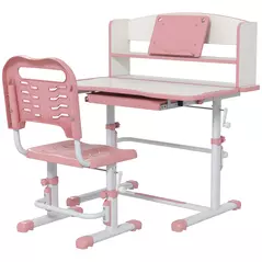 ZONEKIZ Height Adjustable Kids Study Table and Chair Set, with Drawer, Storage Shelf, 80 x 54.5 x 104 cm, Pink - 1