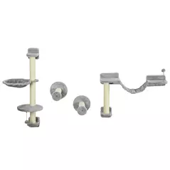 PawHut Four-Piece Cat Wall Furniture with Hammock, Perches, Ladder, Scratching Post, Grey - 1