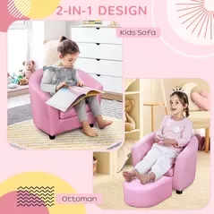 HOMCOM Kids Toddler Sofa Children's Armchair Footstool with Thick Padding, Anti-skid Foot Pads, 30 x 28 x 21cm, Pink - 4