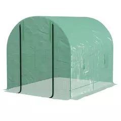 Outsunny Walk-In Garden Polytunnel Greenhouse with Steel Frame, PE Cover, Roll-Up Door and 4 Windows, 2.5 x 2m, Green - 1