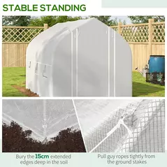 Outsunny 3 x 2(m) Walk-in Polytunnel Greenhouse, Zipped Roll Up Sidewalls, Mesh Door, 6 Mesh Windows, Tunnel Warm House Tent with PE Cover, Complimentary Plant Labels and Gloves, White - 8