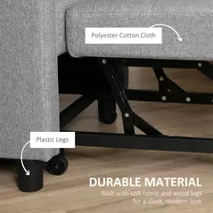 HOMCOM 3-In-1 Single Chair Bed with Adjustable Backrest, Pillow and Footrest for Living Room, Grey - 5