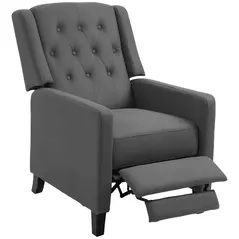HOMCOM Wingback Recliner Chair for Home Theater, Button Tufted Microfibre Cloth Reclining Armchair with Leg Rest, Deep Grey - 1