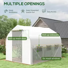 Outsunny 3 x 2(m) Walk-in Polytunnel Greenhouse, Zipped Roll Up Sidewalls, Mesh Door, 6 Mesh Windows, Tunnel Warm House Tent with PE Cover, Complimentary Plant Labels and Gloves, White - 4