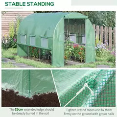Outsunny Walk-in Polytunnel Greenhouse Green House with Roll-up Sidewalls, UV-resistant PE Cover, 3 x 2 x 2m, Green - 6