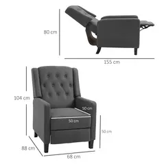 HOMCOM Wingback Recliner Chair for Home Theater, Button Tufted Microfibre Cloth Reclining Armchair with Leg Rest, Deep Grey - 3