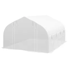Outsunny 4 x 3(m) Walk-in Polytunnel Greenhouse, Zipped Roll Up Sidewalls, Mesh Door, 8 Mesh Windows, Tunnel Warm House Tent with PE Cover, Complimentary Plant Labels and Gloves, White - 1