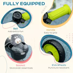 AIYAPLAY Kids Trike, Tricycle, with Adjustable Seat, Basket, Bell, for Ages 2-5 Years - Black - 6