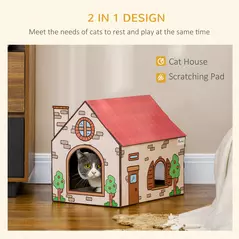 PawHut Two-In-One Cat House, Cat Scratching Board with Scratcher, Catnip, Cat Cardboard Scratcher for Indoor Cats - 4