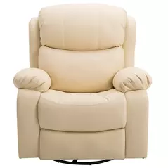 HOMCOM PU Leather Reclining Chair with 8 Massage Points and Heat, Manual Recliner with Swivel Base, Footrest and Remote, Beige - 7