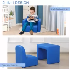 HOMCOM 2 In 1 Toddler Sofa Chair,  48 x 44 x 41 cm, for Game Relax Playroom, Blue - 7