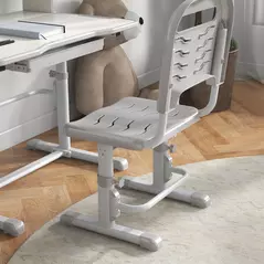 ZONEKIZ Height Adjustable Kids Study Table and Chair Set, with Drawer, Storage Shelf, 80 x 54.5 x 104 cm, Grey - 8