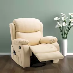 HOMCOM PU Leather Reclining Chair with 8 Massage Points and Heat, Manual Recliner with Swivel Base, Footrest and Remote, Beige - 2