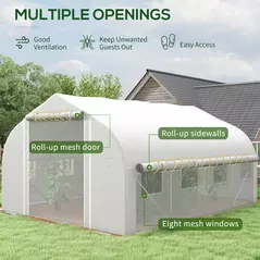 Outsunny 4 x 3(m) Walk-in Polytunnel Greenhouse, Zipped Roll Up Sidewalls, Mesh Door, 8 Mesh Windows, Tunnel Warm House Tent with PE Cover, Complimentary Plant Labels and Gloves, White - 4