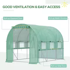 Outsunny Walk-in Polytunnel Greenhouse Green House with Roll-up Sidewalls, UV-resistant PE Cover, 3 x 2 x 2m, Green - 4