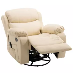 HOMCOM PU Leather Reclining Chair with 8 Massage Points and Heat, Manual Recliner with Swivel Base, Footrest and Remote, Beige - 1