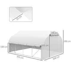 Outsunny 4 x 3(m) Walk-in Polytunnel Greenhouse, Zipped Roll Up Sidewalls, Mesh Door, 8 Mesh Windows, Tunnel Warm House Tent with PE Cover, Complimentary Plant Labels and Gloves, White - 3