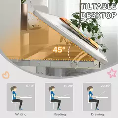 ZONEKIZ Height Adjustable Kids Study Table and Chair Set, with Drawer, Storage Shelf, 80 x 54.5 x 104 cm, Grey - 7