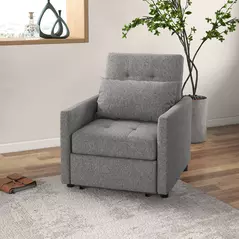 HOMCOM 3-In-1 Single Chair Bed with Adjustable Backrest, Pillow and Footrest for Living Room, Grey - 2