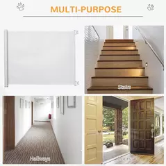 PawHut Retractable Stair Gate,  Dog Pet Barrier, for Doorway, Staircase, Hallway - White - 4
