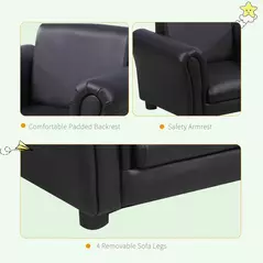 HOMCOM Toddler Chair Single Seater Kids Sofa Set, 54 x 42 x 41cm, Kids Sofa with Stool, Black - 4