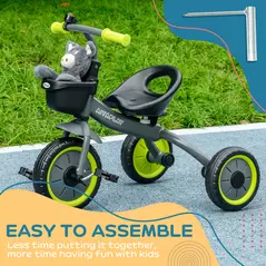 AIYAPLAY Kids Trike, Tricycle, with Adjustable Seat, Basket, Bell, for Ages 2-5 Years - Black - 7