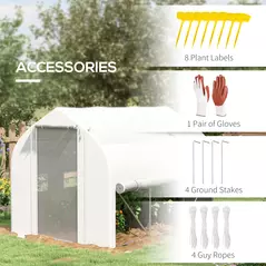 Outsunny 3 x 2(m) Walk-in Polytunnel Greenhouse, Zipped Roll Up Sidewalls, Mesh Door, 6 Mesh Windows, Tunnel Warm House Tent with PE Cover, Complimentary Plant Labels and Gloves, White - 7
