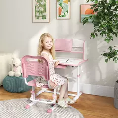 ZONEKIZ Height Adjustable Kids Study Table and Chair Set, with Drawer, Storage Shelf, 80 x 54.5 x 104 cm, Pink - 2