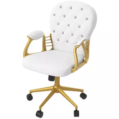 Vinsetto Height Adjustable Home Office Chair, Button Tufted Computer Chair with Padded Armrests and Tilt Function, Cream White - 1