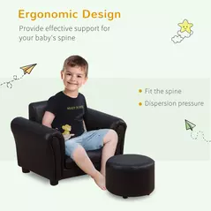 HOMCOM Toddler Chair Single Seater Kids Sofa Set, 54 x 42 x 41cm, Kids Sofa with Stool, Black - 5