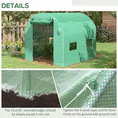 Outsunny Walk-In Garden Polytunnel Greenhouse with Steel Frame, PE Cover, Roll-Up Door and 4 Windows, 2.5 x 2m, Green - 5