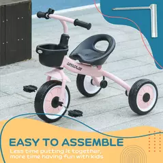 AIYAPLAY Kids Trike, Tricycle, with Adjustable Seat, Basket, Bell, for Ages 2-5 Years - Pink - 7